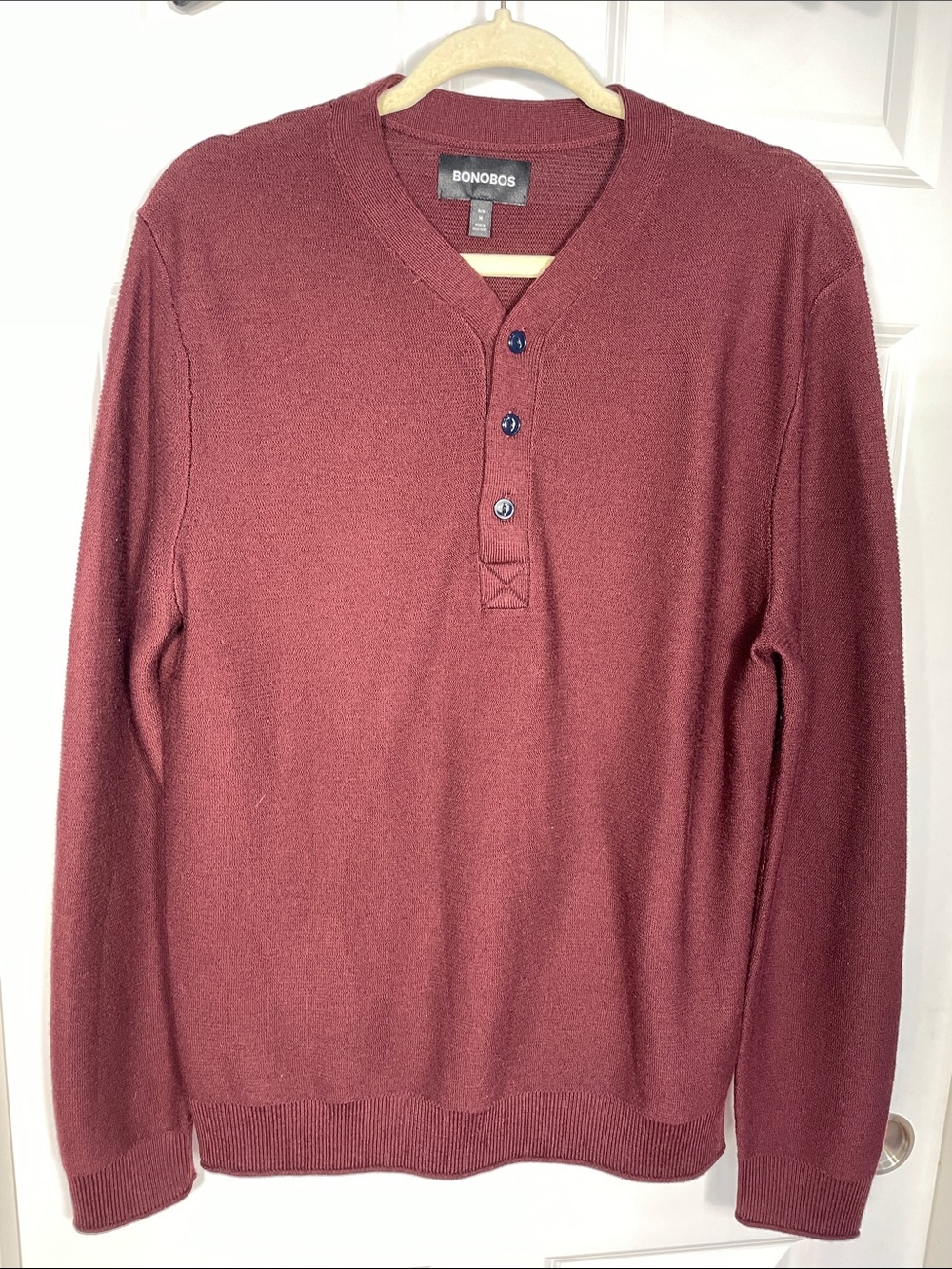 Bonobos Men’s Merino Wool Henley Sweater Size Medium Slim Fit 3 Button Front